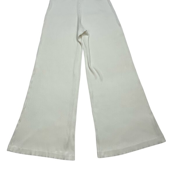 L'AGENCE Crawford Wide Leg Pants S Ivory Ribbed Knit High Rise Pull On Coastal - Picture 9 of 12